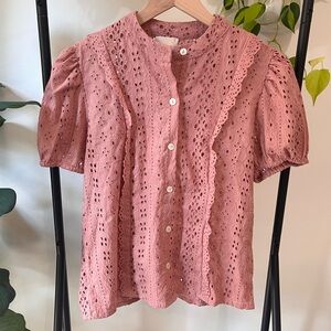 Industry Republic Ash Rose Eyelet Lace Puff Sleeve Blouse Size Small NWT